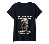 Mujer Perro Diciendo Psiquiatra De Regreso De Mi Psiquiatra Camiseta Cuello V