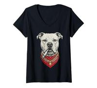 Mujer Perro Divertido Cigarrillo Fumando Bulldog Americano Camiseta Cuello V
