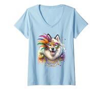 Mujer Perro Esquimal Canadiense de Mardi Gras Camiseta Cuello V