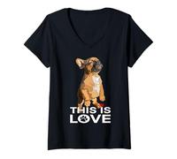 Mujer Perro Frenchie This Is Love Brown Bulldog Francés Puppy Lover Camiseta Cuello V