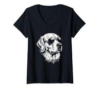 Mujer Perro Golden Retriever con Gafas de Sol Gráfico Camiseta Cuello V