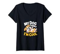 Mujer Perro Gracioso Piensa Que Soy Genial Camiseta Cuello V