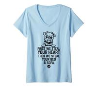 Mujer Perro Grifón de Bruselas Roba tu corazón Roba tu Cama sofá Camiseta Cuello V