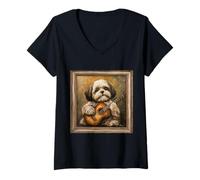 Mujer Perro Guitarra Shiba Inu Camiseta Cuello V