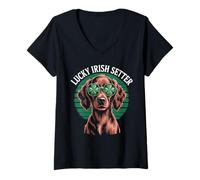 Mujer Perro Lucky Irish Setter Patrick's Day Camiseta Cuello V