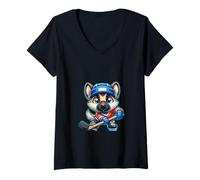 Mujer Perro Malinois En Juego De Icehockey Camiseta Cuello V