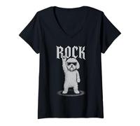 Mujer Perro maltés Rock Music Retro Vintage Amante de los perros Camiseta Cuello V