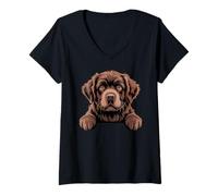 Mujer Perro marrón de Terranova Divertido Perrito recién Nacido Que mira Camiseta Cuello V