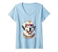 Mujer Perro Mastín del Pirineo de Mardi Gras Camiseta Cuello V