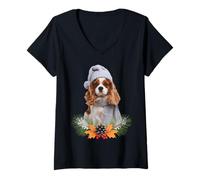 Mujer Perro Navidad Tema Cavalier King Charles Spaniel Camiseta Cuello V