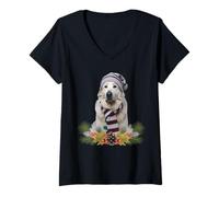 Mujer Perro Navidad Tema Gran Pirineo Camiseta Cuello V