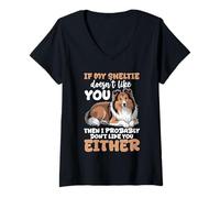 Mujer Perro pastor Sheltie Shetland Camiseta Cuello V