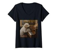 Mujer Perro piano Lagotto Romagnolo Camiseta Cuello V
