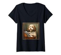Mujer Perro piano Lagotto Romagnolo Camiseta Cuello V