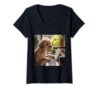 Mujer Perro piano Lagotto Romagnolo Camiseta Cuello V