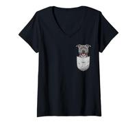 Mujer Perro Pitbull en el Bolsillo, Divertido y Lindo Camiseta Cuello V