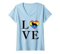 Mujer Perro Raza Alaskan Malamute Palabra Amor Tipografía Retro Camiseta Cuello V