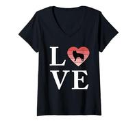 Mujer Perro Raza Alaskan Malamute Palabra Amor Tipografía Retro Camiseta Cuello V