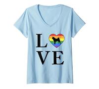 Mujer Perro Raza American Akita Palabra Amor Tipografía Retro Camiseta Cuello V