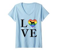 Mujer Perro Raza Cane Corso Palabra Amor Tipografía Retro Camiseta Cuello V