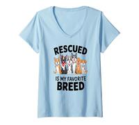 Mujer Perro Rescatado Es Mi Raza Favorita Refugio Amor Camiseta Cuello V