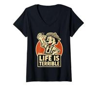 Mujer Perro Retro Humor diseño sarcástico Camiseta Cuello V