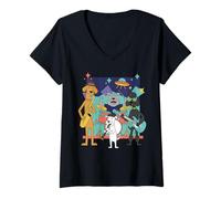 Mujer Perro Retro Mid Century Modern Music Lover 60s 70s Vintage Camiseta Cuello V