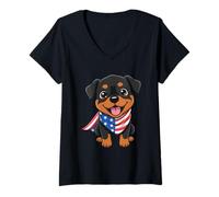 Mujer Perro Rottweiler con una Bandana con la Bandera Estadounidense Camiseta Cuello V