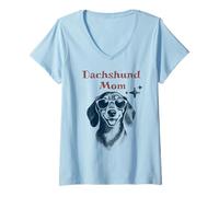 Mujer Perro Salchicha Mamá Gafas De Sol Retro Perros Camiseta Cuello V
