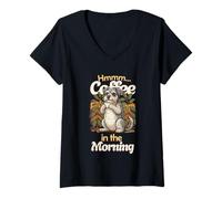 Mujer Perro Schnauzer Dulce y una Taza de café por la mañana Camiseta Cuello V