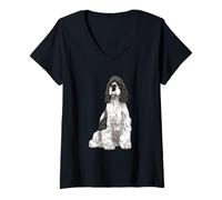 Mujer Perro sentado American Cocker Spaniel Camiseta Cuello V