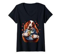 Mujer Perro Setter Irlandés Rojo y Blanco Día de la Tierra Abrazo Propietario Globe Mom Camiseta Cuello V