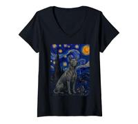 Mujer Perro tailandés Ridgeback Van Gogh Noche Estrellada Camiseta Cuello V