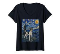 Mujer Perro Terrier Brasileño Van Gogh Noche Estrellada Camiseta Cuello V