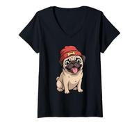 Mujer Perro Vintage, simpático Carlin Camiseta Cuello V