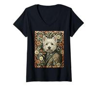 Mujer Perro Westie Victorian Gentleman Floral Camiseta Cuello V