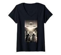 Mujer Perros Amantes OVNI Alien Funny Merch Extraterrestre Mascota Peludo Camiseta Cuello V