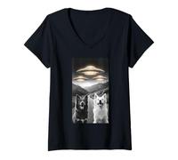 Mujer Perros Amantes OVNI Alien Funny Merch Extraterrestre Mascota Peludo Camiseta Cuello V