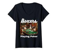 Mujer Perros Jugando Al Poker Boxers Perro Boxer Juego De Cartas Camiseta Cuello V