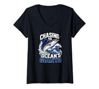 Mujer Persiguiendo a los Gigantes de los océanos Marlin Pesca Esta Gran Vida Camiseta Cuello V