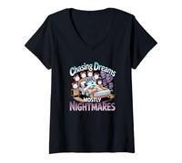 Mujer Persiguiendo sueños principalmente pesadillas Humor Camiseta Cuello V