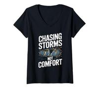Mujer Persiguiendo tormentas no Consuelo Motivación Extrema Camiseta Cuello V