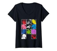 Mujer Persona 5 Royal Pop Art Colorful Character Grid Video Game Camiseta Cuello V
