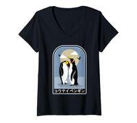 Mujer Personajes Kanji japoneses de pingüinos emperador Camiseta Cuello V