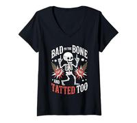 Mujer Personas Mayores con Tatuaje Entintado Orgullo Envejecimiento Rebelde Cool Grandparent Camiseta Cuello V