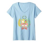 Mujer Perú Cute Escudo Llama Cupcake Rainbow Pastel Estilo Kawaii Camiseta Cuello V
