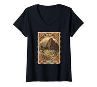 Mujer Perú Machu Picchu 1920 Sello Vintage Viaje Retro Camiseta Cuello V
