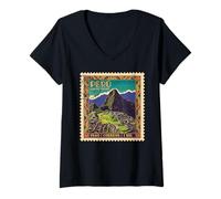 Mujer Peru Machu Picchu 1940 - Sello Postal Retro de Viaje Camiseta Cuello V