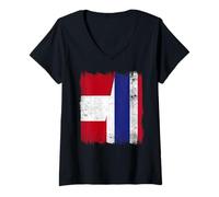 Mujer Perú Tailandia Media Bandera Raíces tailandesas peruanas Camiseta Cuello V