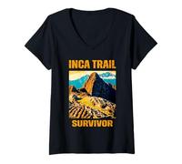 Mujer Peruano Machu Picchu Survivor Cusco Cuzco Perú Diseño de Viaje Camiseta Cuello V